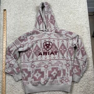 Ariat Re-AL Southwestern Hoodie Womens Medium Grey Pink Aztec Logo Excellent